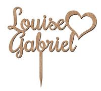 Cake Topper Personnalisé pour Gâteau de Mariage Bois Vintage, Coeur avec Prénoms, 20 x 18 cm (Bois Vintage)