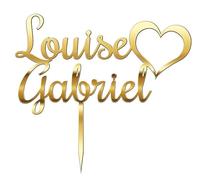 Cake Topper Personnalisé pour Gâteau de Mariage Miroir Doré, Coeur avec Prénoms, 20 x 18 cm (Miroir Doré)