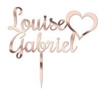 Cake Topper Personnalisé pour Gâteau de Mariage Miroir Rose Gold, Coeur avec Prénoms, 20 x 18 cm (Miroir Rose Gold)