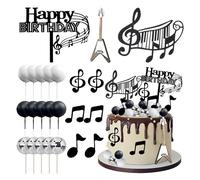 Cake Toppers Guitare 24 Pièces Décorations de Gâteau Happy Birthday Cupcake Toppers Notes de Musique Décoration de gâteau de guitare pour thème musical décoration d'anniversaire rock roll (B)