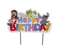 dekora - Cake Topper Stitch "Happy Birthday" - Décoration pour Gâteau d'Anniversaire Adaptée au Contact Alimentaire - Topping en Papier et Plastique pour Décorer les Gâteaux - Dimensions 16,5 x 13 cm