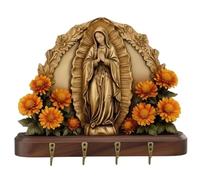 CAKEEYUM 1 Paquet de Porte-clés Mural en Bois de la Vierge avec 4 Crochets, Ornements Religieux Plats rustiques pour entrée, Couloir ou Espace Vie