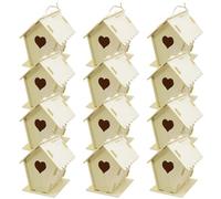 CAKEEYUM 12pcs kit de Maison d'oiseau Bricolage Bricolage en Bois Non Peint Housses d'oiseaux de cœur avec Crochet Suspendu pour Les Enfants Adultes à Construire