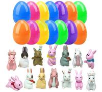 CAKEEYUM 14 œufs de Pâques remplis de Jouets, Mini œufs Surprise avec Figurines Lapin, Joli Lapin Ferme pour Enfants garçons et Filles, Pâques remplis Jouets, Panier, œuf Surprise