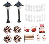 CAKEEYUM 14pcs / Ensemble de Village de Noël Ensembles Mignons Figurines Noël Santa Snowman avec Banc la Lampe Rue Pinecone Paysage onirique pour Le Village Magasin Bureaux à Domicile, décor