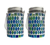 CAKEEYUM 2 PCS Lanterne Solaire Mosaïque Verre Lanternes Solaires Extérieures Lanterne Solaire Étanche Suspendue Créative Lanternes Polyvalentes Décoratives Table Extérieure Jardin