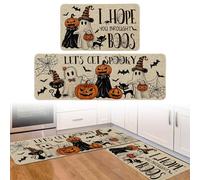 CAKEEYUM 2 pièces/Ensemble Tapis de Cuisine Halloween, fantôme Effrayant et Citrouille Tapis de Cuisine Halloween Ensemble en Polyester Debout Confortable Lavable pour Sol, Ensembles 2, Hal