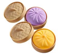 CAKEEYUM 2 pièces Squish de boulettes géantes, Boule Anti-Stress de boulettes 3, 9x2, 2 Pouces avec Panier à Vapeur Jouet Anti-Stress pour Le Jeu sensoriel et Le Plaisir Fidget, Squish géante