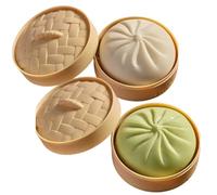 CAKEEYUM 2PCS Boulette Géante Squish 3, 9x2, 2 Pouces Balle Anti-Stress Dumplings avec Panier à Vapeur Jouet Anti-Stress pour Jeu Sensoriel et Fidget Fun Blanc + Vert