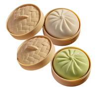 CAKEEYUM 2PCS Boulette Géante Squish 3, 9x2, 2 Pouces Balle Anti-Stress Dumplings avec Panier à Vapeur Jouet Anti-Stress pour Jeu Sensoriel et Fidget Fun Blanc + Vert