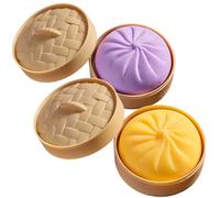 CAKEEYUM 2PCS Boulettes Géantes Squish 3, 9x2, 2 Pouces Balle Anti-Stress avec Panier à Vapeur Jouet Anti-Stress pour Jeu Sensoriel et Fidget Fun Violet + Jaune