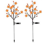 CAKEEYUM 2pcs Fall Solar Lights 20 LEDs Maple Leaf Pumpkin Solar Lights Outdoor Termroping Garden Lampe for Yard Pathway Halloween Christmas Decorations