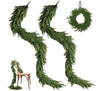CAKEEYUM 2pcs Garland de Noël, 5, 9 Pieds de réalité Norfolk Pine Garland, vignes Verdure Artificielle pour cheminée Table cheminée Porte Murs
