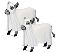 CAKEEYUM 2pcs Ghost Cow 4.5x4.5 Résine Mignon décor de Vache fantôme Ornement de Sculpture effrayante pour Halloween intérieur extérieur, Statue, décoration, Halloween, Decora