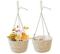 CAKEEYUM 2pcs Paniers Suspendus Hangage de Casserole de Plante tissée Naturelle avec Corde Plateau Suspendu pour Les Plantes pour la décoration intérieure, Utilisation intérieure et extérieure