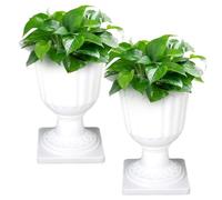 CAKEEYUM 2PCS Plant URN Planter 13, 8 Pouces Vintage Urn Planter Roman Style Flower Pots for Garden Balcony Home Wedding Ceremony White
