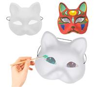 CAKEEYUM 3 pièces Masque de Chat à Peindre Bricolage Demi-Couverture Masque therian avec Maille pour Les Yeux et Bande élastique PVC Animal Renard pour Halloween Cosplay fête Mascarade Chat, Therian