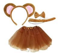 CAKEEYUM 4Pcs/Set Monkey Costume One Size Halloween Costumes Includes Monkey Ears Headband, Bowtie, Long Tail, Princess Dress Animal Costume Sets for Halloween Cosplay Dress Up Party Kids