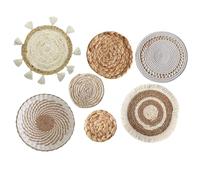CAKEEYUM 7 pièces Décoration Murale bohème Décoration Murale bohème tissée Ronde et Plate à Suspendre Naturelle pour la Maison Boho pour Le Salon, la Chambre à Coucher, la Salle Manger, la fe