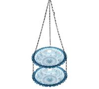 CAKEEYUM Bain d'oiseaux Suspendu 9 Pouces de diamètre..Bol de Bain d'oiseaux en Plastique à Double Couche avec chaîne, mangeoire Ronde à Bord pétale résistant aux intempéries pour Fournitures Jardin