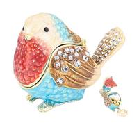 CAKEEYUM Boîte à Bijoux en Forme d'oiseau, étui à bagues en métal Strass Vintage avec Couvercle, boîte bibelots Anti-Perte en Forme d'oiseau-Gorge Mignon pour Femmes et Filles, Petite, Bague Bijoux