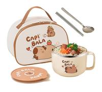 CAKEEYUM Bol à ramen portable en acier inoxydable de 800 ml (28 oz) compatible micro-ondes avec couvercle, sac et couverts, idéal pour les nouilles, les raviolis et les salades.