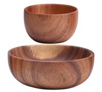 CAKEEYUM Bols en bois pour nourriture 2pcs 4 et 8 bols de service rustiques lisses avec des textures subtiles pour les fruits de la sauce salade salades