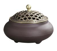 CAKEEYUM Brûleur d'encens Vintage ignifugé avec Couvercle en métal pour la décoration de Votre Salle de méditation, Salon ou Bureau.