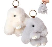 CAKEEYUM Bunny Keychain 2pcs 6 pouces de lapin à fourrure Keychain artificiel peluche en peluche porte-clés moelleux pour sac à dos, clé de voiture, sac main et plus, Geige + gris clair gris clair