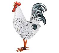 CAKEEYUM Décor de Coq résistant aux intempéries Impressionnant Coq en métal Cadeau Animal Debout Art de Cour en métal pour Cour Patio Cuisine pelouse Statue 13 x 35 6 x 40 6 cm (Blanc)