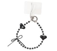 CAKEEYUM Dragonne de téléphone perlée, étui de téléphone Mignon, breloque avec nœud et cœur, breloque d'appareil Photo pour Femmes et Filles, Bracelet, Perles, étui
