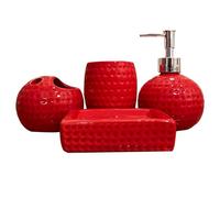 CAKEEYUM Ensemble de Salle de Bain Rouge 4pcs, Accessoires Salle Bain Rouge en céramique Comprend Un Porte-Brosse à Dents, Un gobelet, Distributeur Lotion, Plat Savon pour Le décor sal