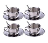 CAKEEYUM Ensemble de thé pour Enfants Ensemble de thé en Acier Inoxydable résistant à la Chaleur avec 4 70 ML Tasse 4 Saucer et cuillère pour Les Filles et Les garçons