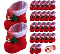 CAKEEYUM Ensemble d'ornements de Noël 24 pièces Mini Bottes Rouges Sacs de Bonbons Noël décorations Sacs Jolies Bottes en Peluche Sac friandises pour Cadeaux Vacances Mariage Ornam