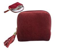 CAKEEYUM Étui à Bijoux de Voyage Petite Pochette à Bijoux de Voyage en Velours Bordeaux Luxueux 6 Couches avec Pompon Organisateur Portable Fermeture éclair pour Femmes et Filles Organisateur, étui