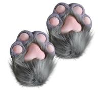CAKEEYUM Gants de Patte de Chat 1 Paire Mitaines en Peluche Pattes Fourrure Gants Therian pour Accessoires déguisement Convention Cosplay et d'anime, Patte Chat Gris, Pattes Fourrure, T