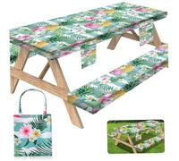 CAKEEYUM Housse de Table de Pique-Nique avec Housses Banc, couvertures Table Pique-Nique Florales imperméables, Nappe Camping résistante à l'huile, Chiffons Portables, Nappe d'extérieur réutilisab