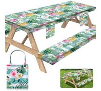 CAKEEYUM Housse de Table de Pique-Nique avec Housses Banc imperméable Florale Nappe Camping résistante à l'huile Nappe Pique-Nique Portable d'extérieur réutilisable pour Un Usage Quotidien Ho