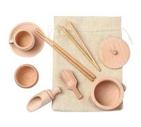 CAKEEYUM Jouets de Poubelle sensorielle 9 pièces/Ensemble Outils de Poubelle sensorielle en Bois Apprentissage la motricité Fine Jeu Simulation Vaisselle Cuisine Jouets pour Enfants 3 Ans et Plus