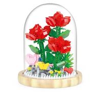CAKEEYUM Kit de Construction de Fleurs Bouquets Fleurs Roses Rouges avec Jouets Construction légers avec Housse Anti-poussière pour décoration Bureau Saint Valentin pour Elle Kit 685 pièces BOU