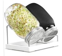 CAKEEYUM Kit de Culture de germes Kit Pot Germination à Large Ouverture avec couvercles en Maille d'acier Inoxydable, bac d'égouttement et Support pour la Culture brocolis, Haricots Mungo et lu