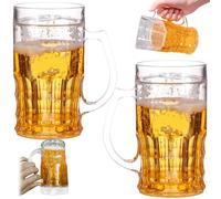 CAKEEYUM Lot de 2 chopes à bière factices, chopes à bière drôles Double Couche de 450 ML, Doubles en Plastique PS avec poignées, modèle Mezzanine, chope pour Boissons Bar, chop