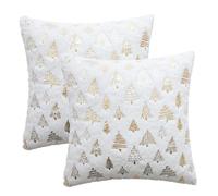 CAKEEYUM Lot de 2 Housses de Coussin Noël 45, 7 x 45, 7 cm, Motif Feuille d'or, Arbre en Peluche Douce, décorations Noël à Paillettes pour canapé, Salon, Chambre à Coucher, Blanc