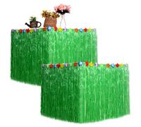 CAKEEYUM Lot de 2 Jupes de Table hawaïennes 274 x 76, 2 cm, ornées Fleurs réutilisables, Franges en Raphia, décoration hawaïenne pour fête d'anniversaire sur Le thème Tropical Tiki, Bar Tiki (Vert)