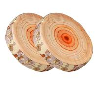 CAKEEYUM Lot de 2 oreillers Ronds en tranches de Bois 38, 1 x 38, 1 x 7, 6 cm avec éponge, Coussin Sol en Peluche Amovible avec Fermeture éclair pour la Maison, l'hôtel, la Tente Camping