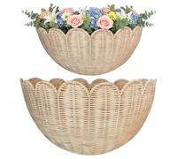 CAKEEYUM Lot de 2 paniers muraux décoratifs tissés à la Main, Style bohème festonné, Rangement et décoration en rotin pour la Maison, la Salle de Bain, la Cuisine, Le Salon, 2 Tailles, festonné