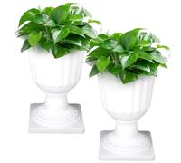 CAKEEYUM Lot de 2 Pots de Fleurs en Plastique 35 cm, Pot Fleurs Vintage, Pots Style Romain pour Jardin, Balcon, Maison, cérémonie Mariage, Vase Blanc, piédestal, Jardin, Plantes