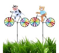 CAKEEYUM Lot de 2 toupies à Vent avec Piquet en Forme de Vache et d'ours Dessin animé Mignon pour vélo, 53, 3 x 88, 9 cm, toupies décoratives colorées en Plein air pour Jardin, Cour, Parc, Jardinage
