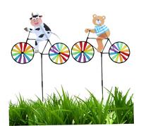 CAKEEYUM Lot de 2 toupies à Vent avec Piquet en Forme de Vache et d'ours Dessin animé pour vélo, 53, 3 x 88, 9 cm, toupies décoratives colorées pour Jardin, Cour, Parc, extérieur