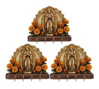 CAKEEYUM Lot de 3 Porte-clés muraux en Bois de la Vierge avec 4 Crochets, Ornements Religieux Plats rustiques pour entrée, Couloir ou Espace Vie